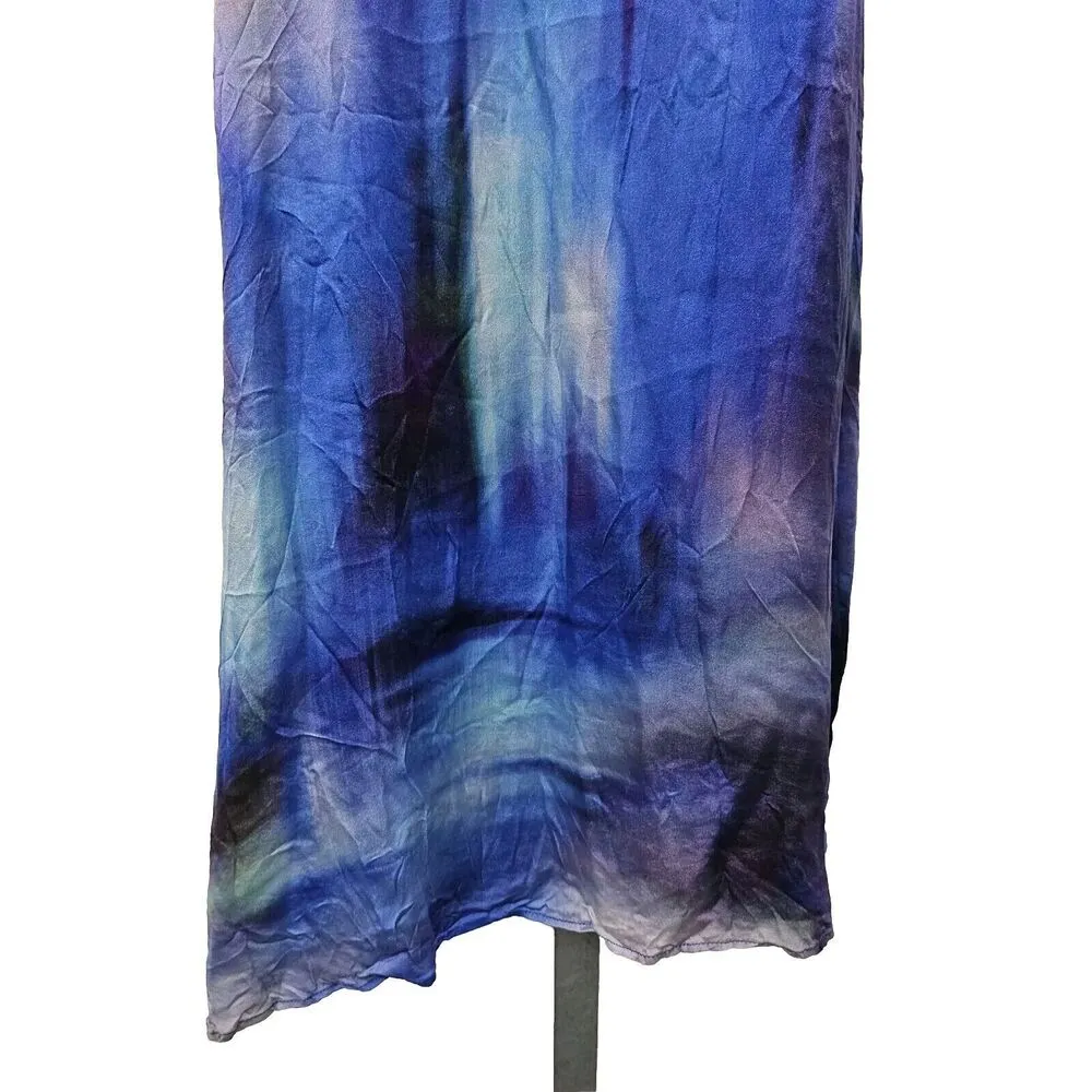 Lavender Brown Silk Watercolor Abstract Mini Dress Pockets Racerback Size S - Image 4