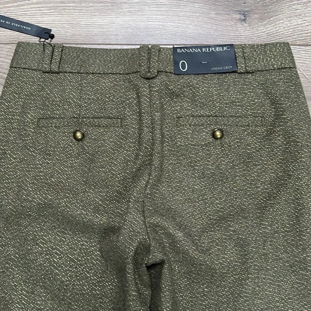 Banana Republic Logan Mid‎ Rise Crop Green Metallic Gold Trousers Size 0 - Image 5