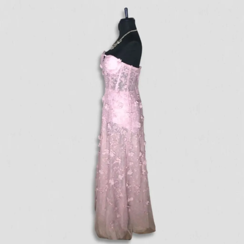 BCBG Max Azria A ‘Poppy’ Corset Gown 3D Floral Lace Corset Sheer Pink Lilac sz 6 - Image 4