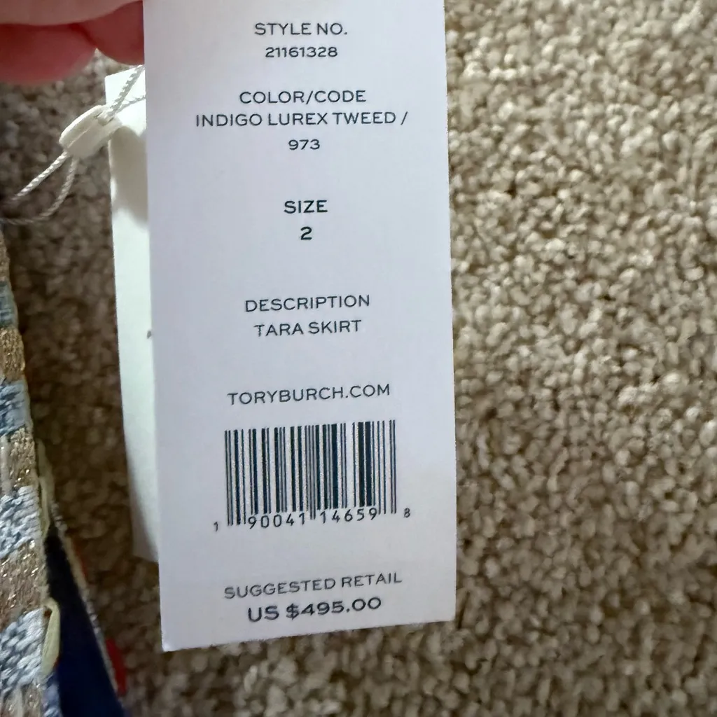 Tory Burch Tara Skirt Indigo Lurex Tweed Fringe Sz 2 Rare Runway 2016 Collection - Image 11