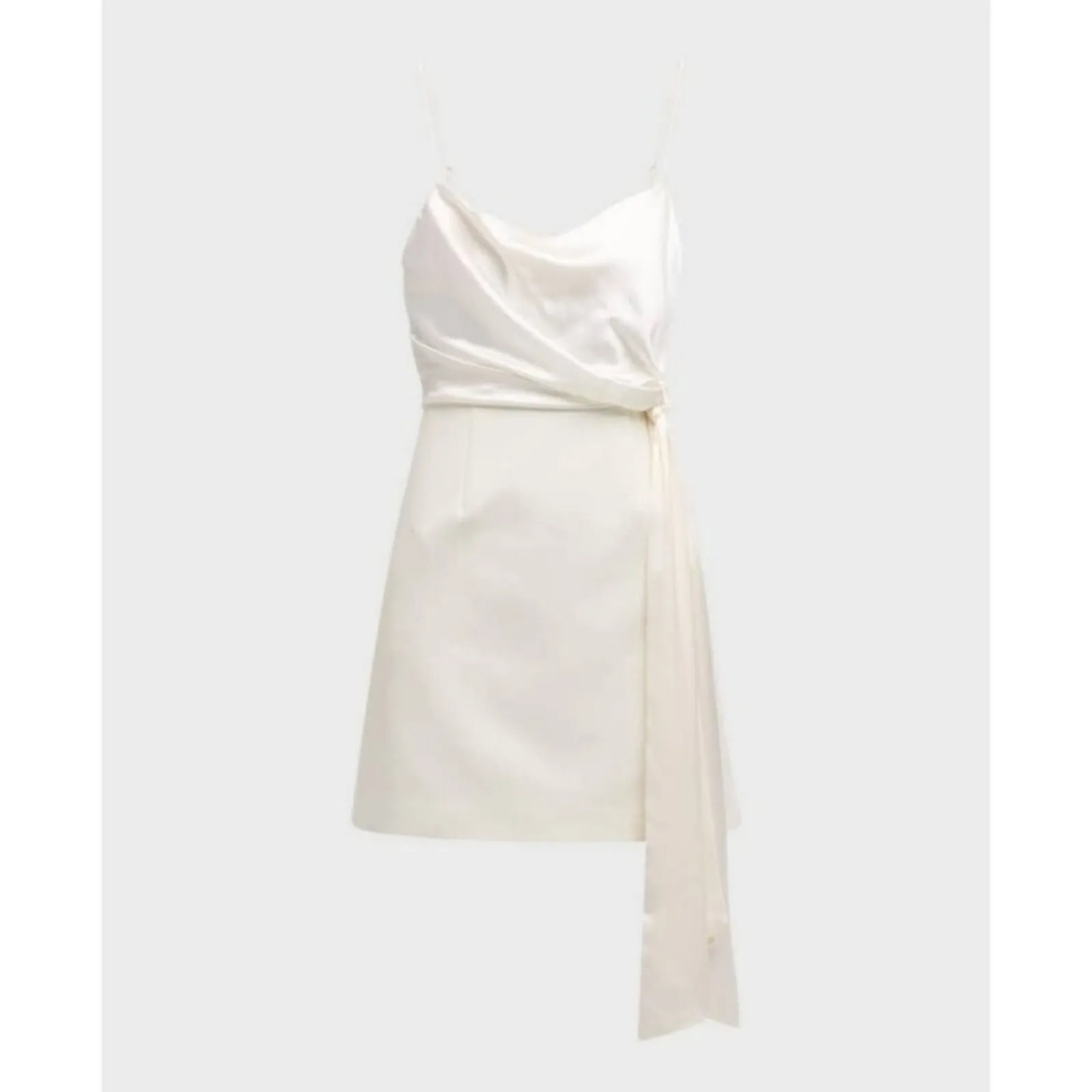 NEW Cinq à Sept Cara Tie Waist Mini Dress‎ Size 4 Ivory Bridal Satin White - Image 10
