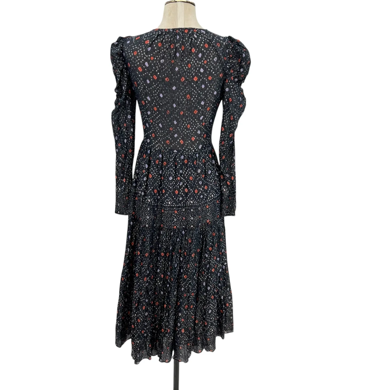 UIla Johnson Miya Printed Dress Long Sleeve Metallic Navy Blue Size US 2 - Image 12