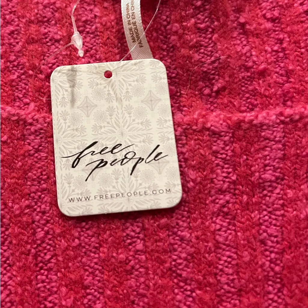 Free People Katie Hot Pink Ribbed Knit Balloon Sleeve Sweater Size Small NEW - Image 8
