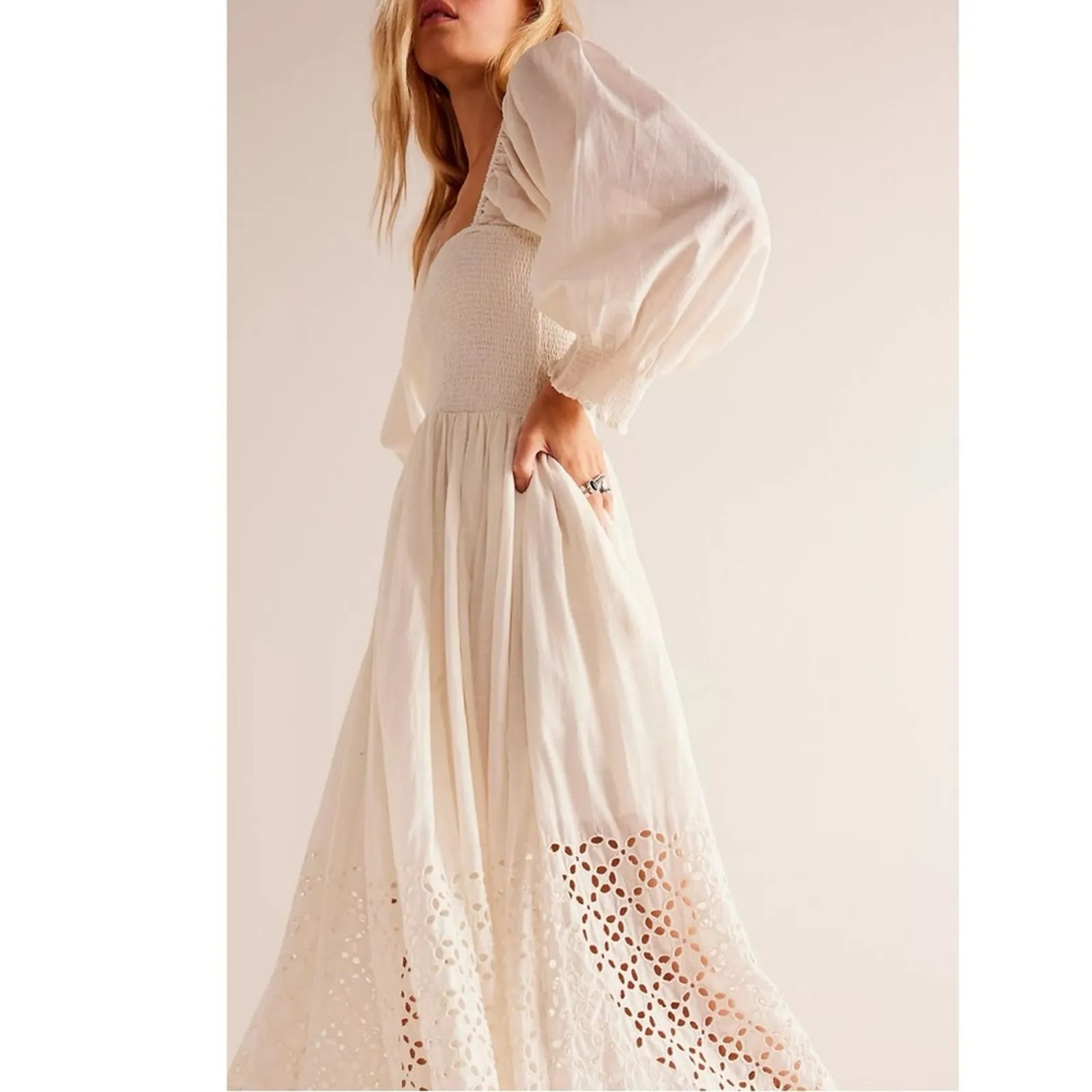 Free People Ethereal Dainty Perfect Storm Midi Dress Ivory Cream Medium Cottage - Image 16