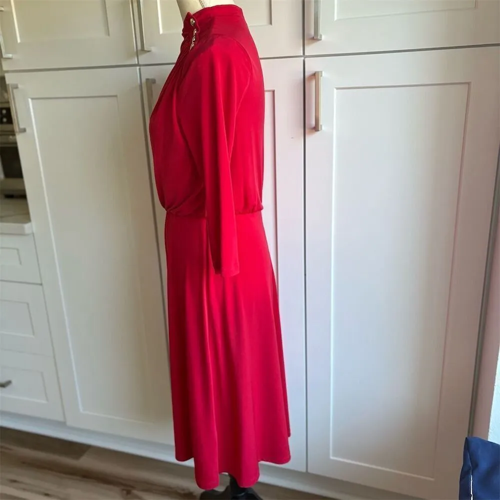 London Times Women's Red Blouson Midi Dress Size 6 Casual 3/4 Sleeve Retro - Image 4