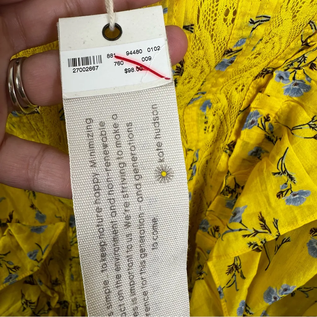 NEW Happy Nature Meadow Flower Ruffle Dress XL Yellow Ditsy Floral Cottagecore - Image 9