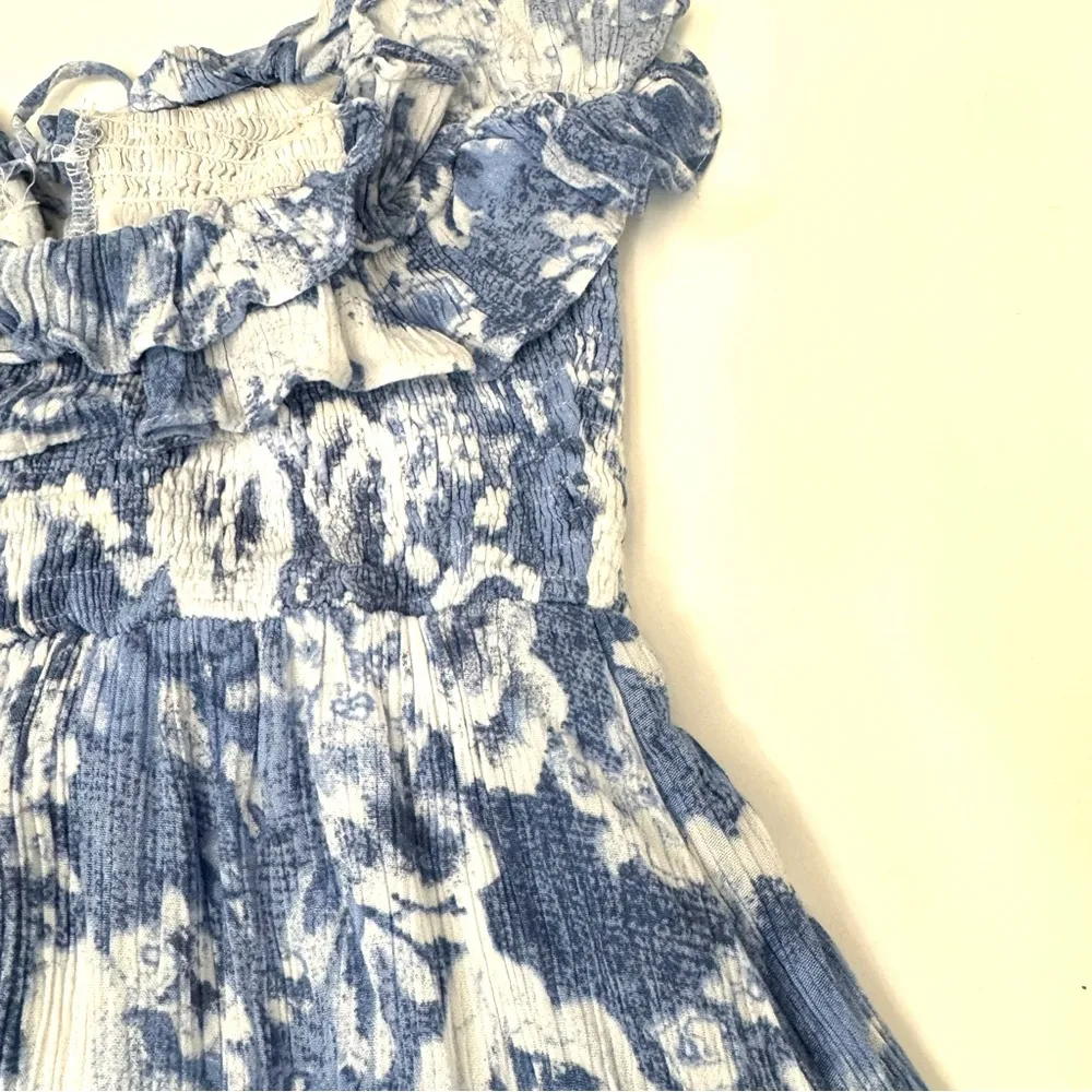 Vici Ruffle Strapless Santorini Blue Floral Midi Dress Size Large - Image 10