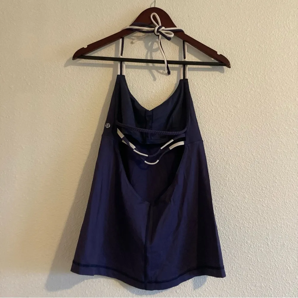 Lululemon Women's Blue V Neck Halter A Line Tankini Tank Top Size 8 - Image 5