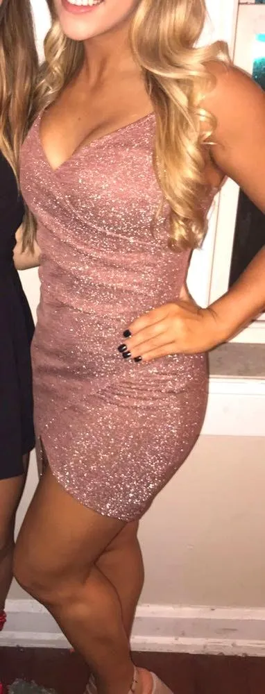 Mauve Sparkling Slit Dress Pink - Image 2