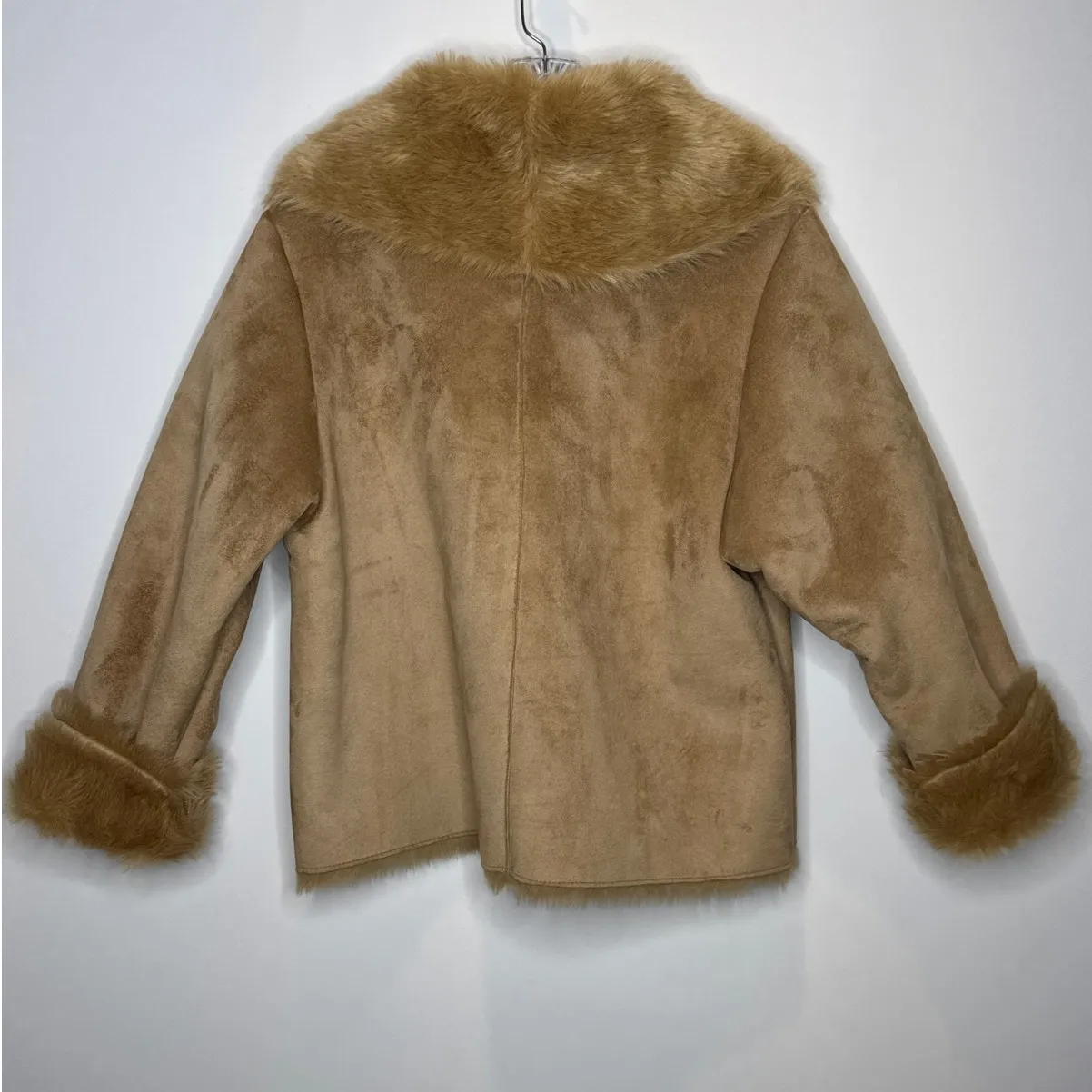 NWT Mixit Retro Faux Suede Fur large shawl collar Jacket coat Camel Brown large - Image 7