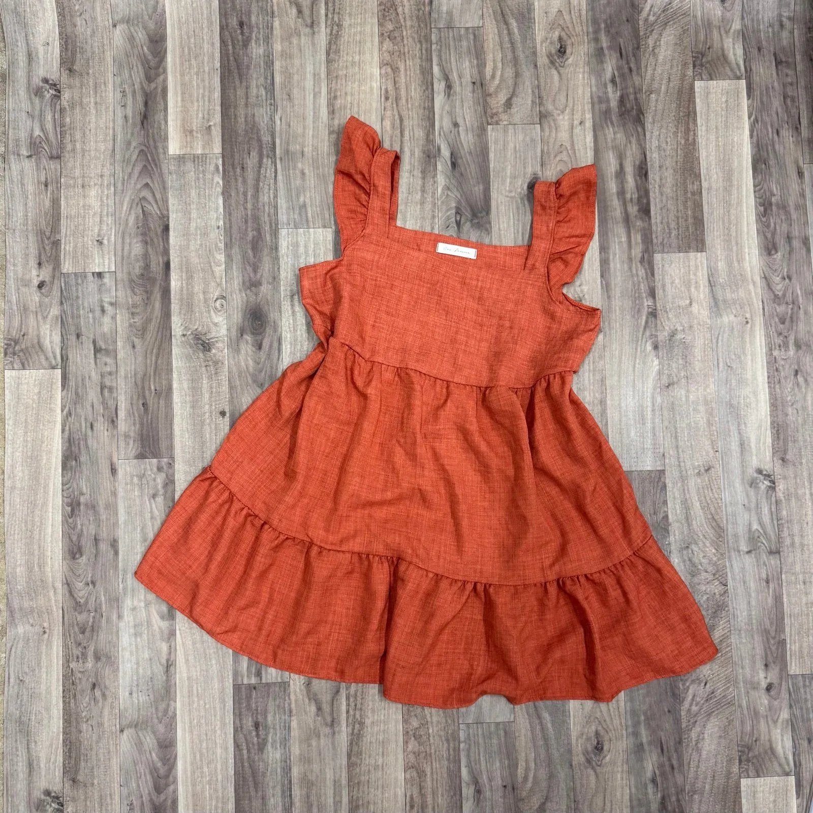Ruffle strap terracotta orange red babydoll tiered mini dress - Image 2