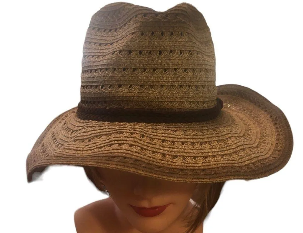 Straw Summer Gardening Boat Hat Braided Trim Brown/Tan Beach Boho Chic Straw - Image 6