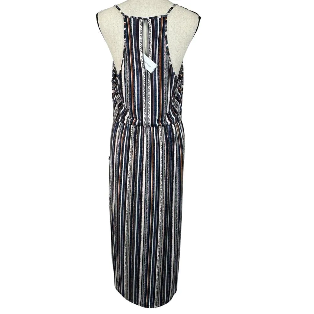 BCBGeneration Large Midi Dress Striped Halter V-Neck Pockets Stretch Hi-Low Hem - Image 7