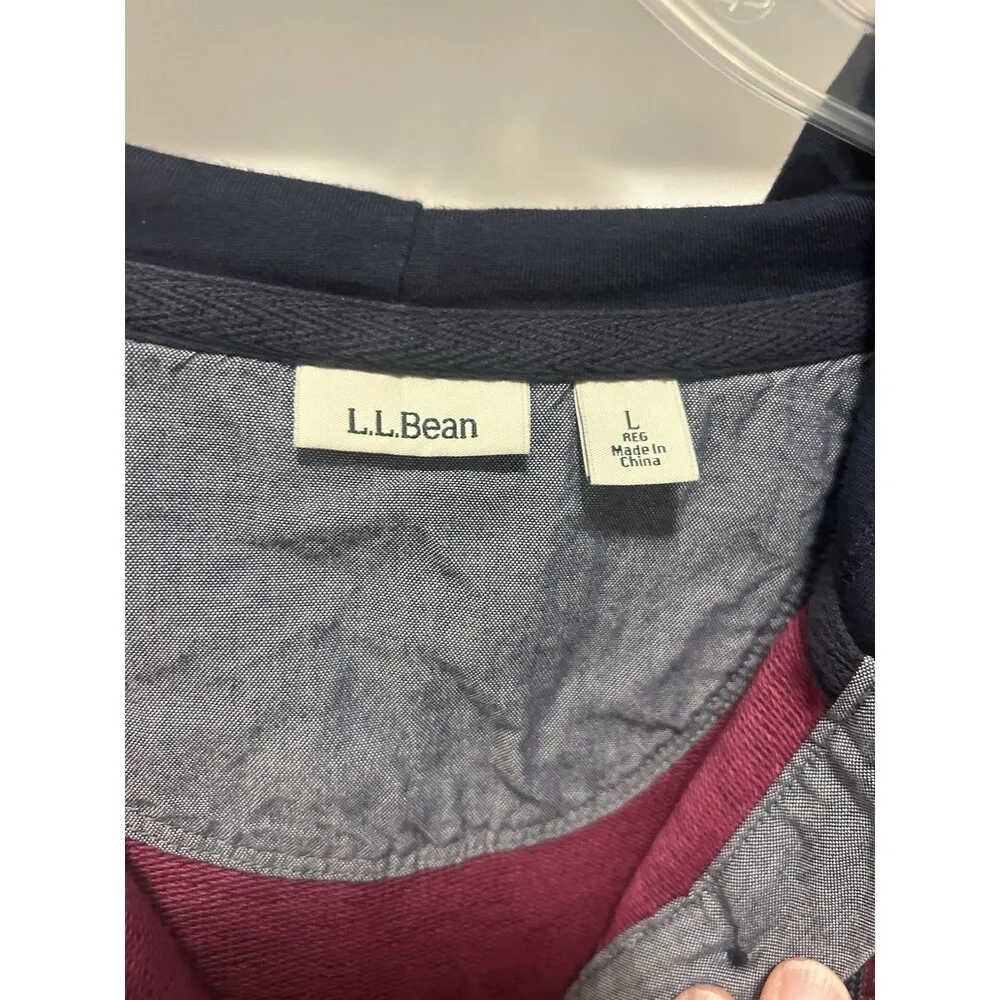 L.L. BEAN WOMEN'S LONG SLEEVE PULLOVER HOODIE With LOGO 4 Button SIZE LARGE Red - Image 2