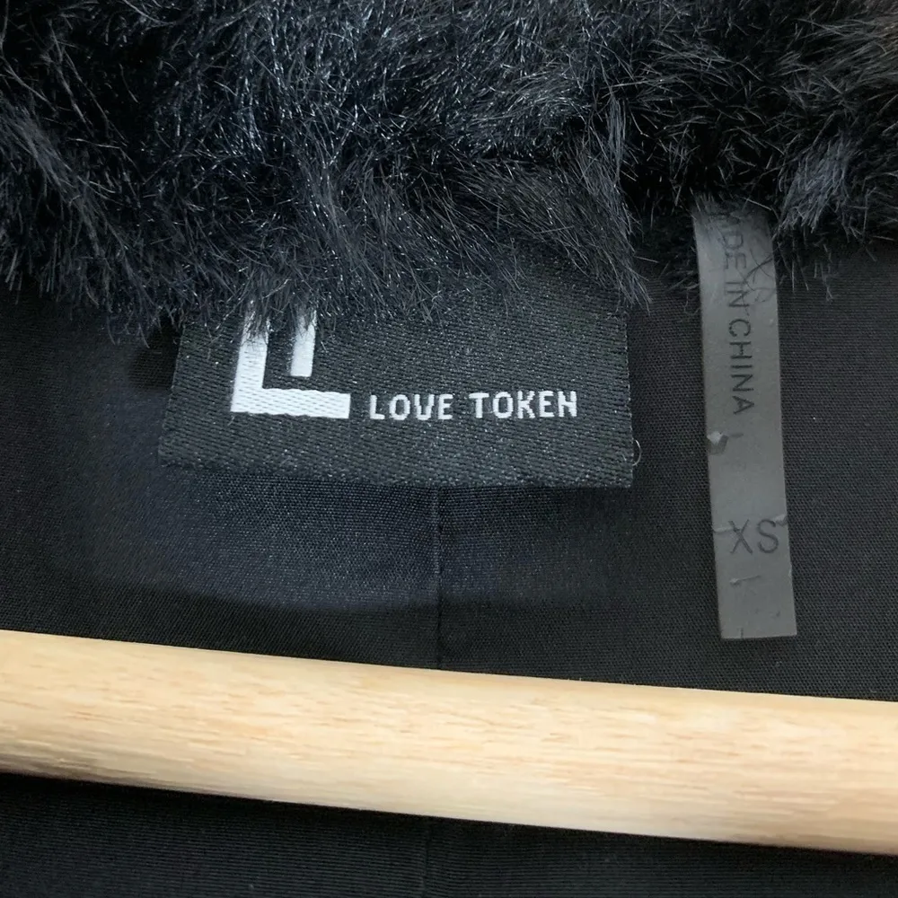 Love Token Faux Fur Mid Length  Hooded Coat Black Size XS - Image 8