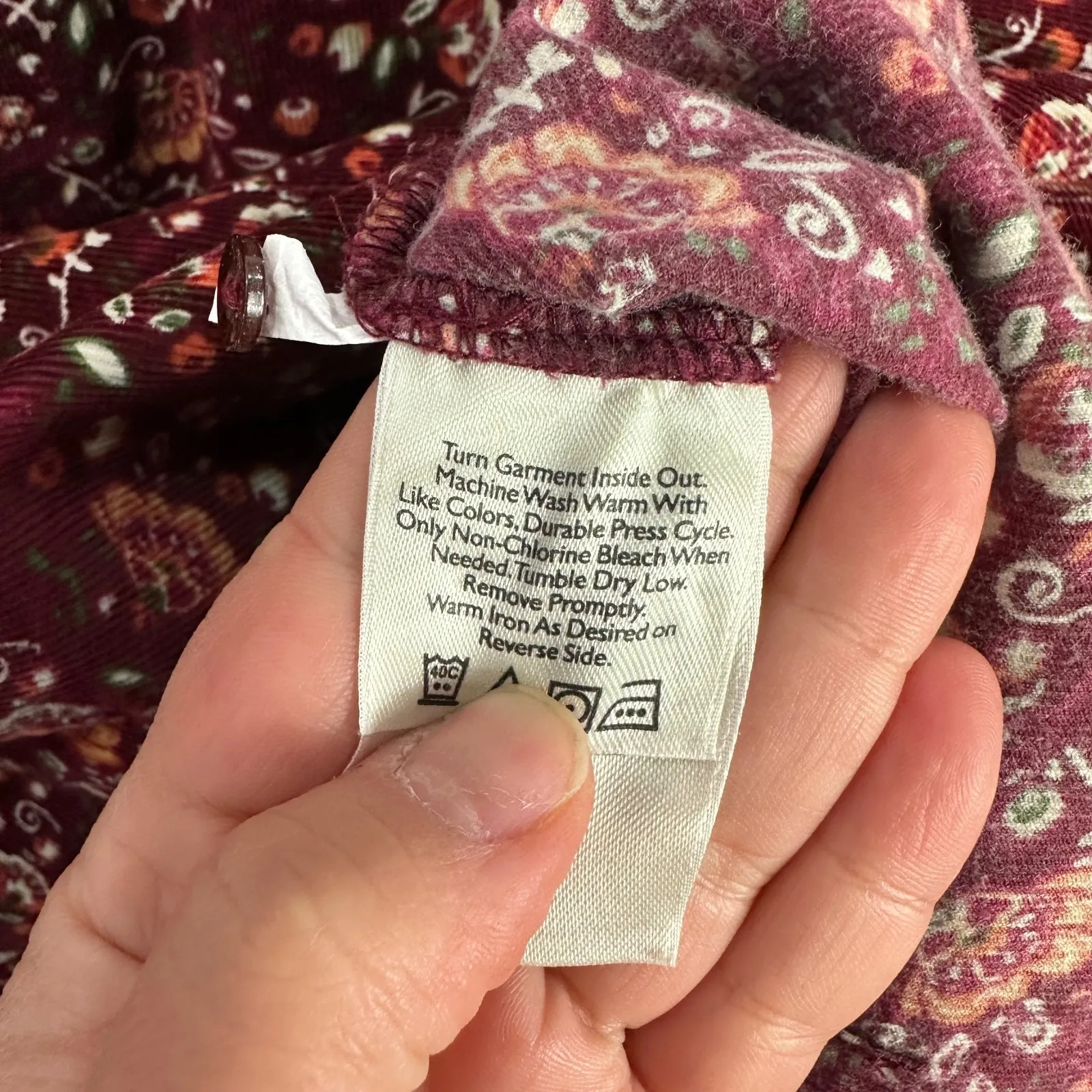 Vtg Eddie Bauer Corduroy Button Up Long Sleeve Shirt Floral Women Medium Cottage - Image 6