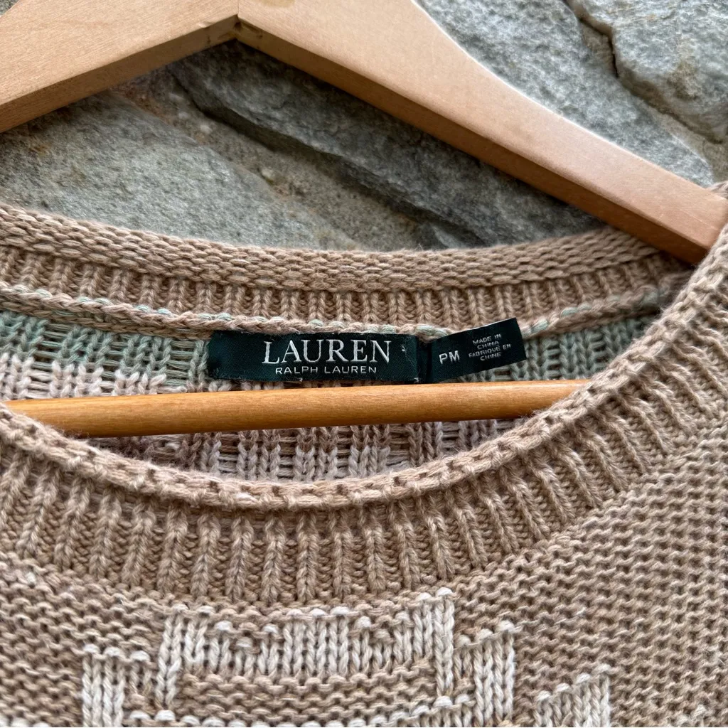 Ralph Lauren Intarsia Knit Aztec Patterned Tan Sweater - Image 8