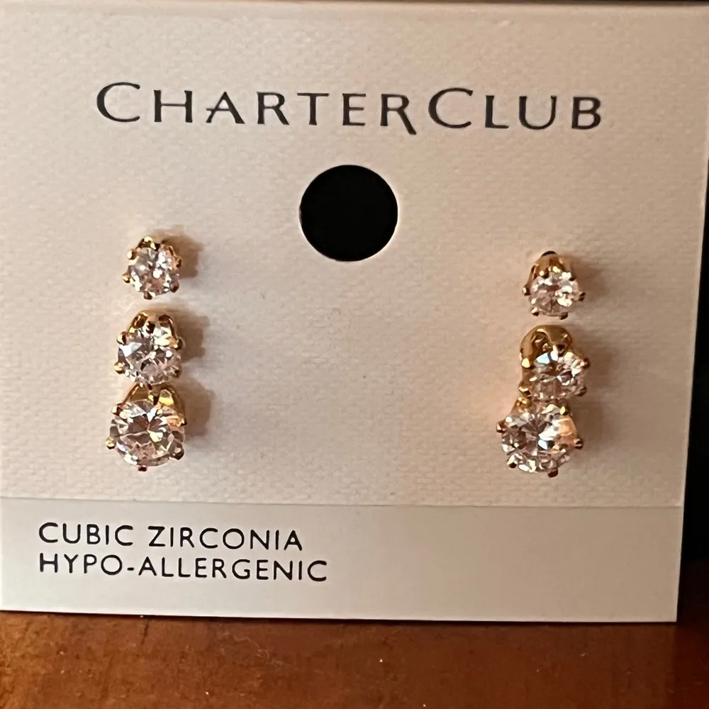 Charter Club Set Of 3 Gold Tone/Cubic Zirconia Stud Earrings - Image 3