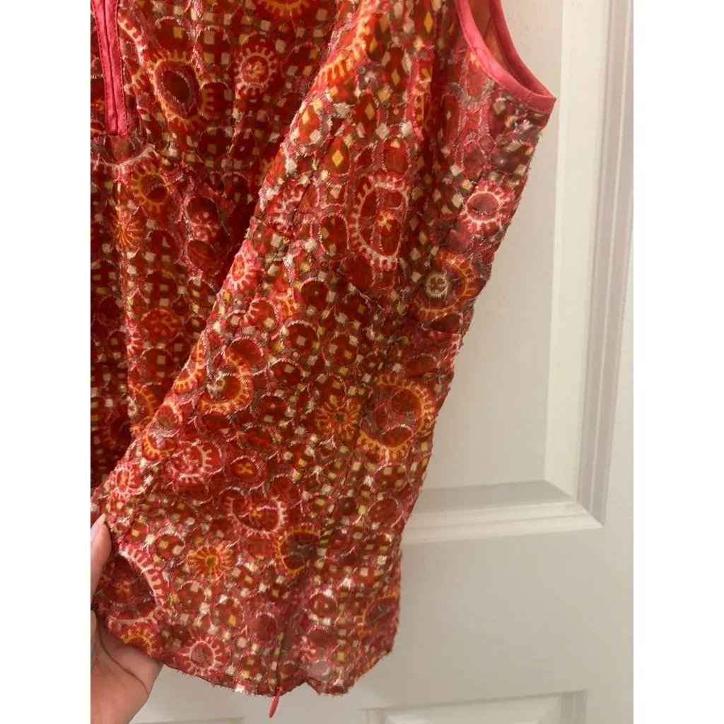 Etcetera  Silk Sleeveless Blouse Size 14 orange abstract pattern v neck - Image 4