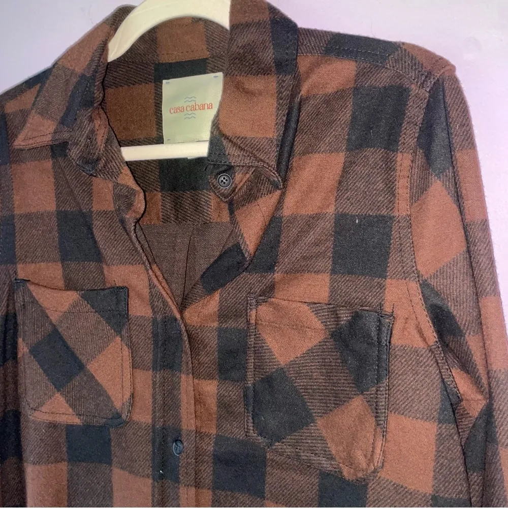 Casa Cabana Size M Brown Black Plaid Flannel Shirt Shacket Size M - Image 2