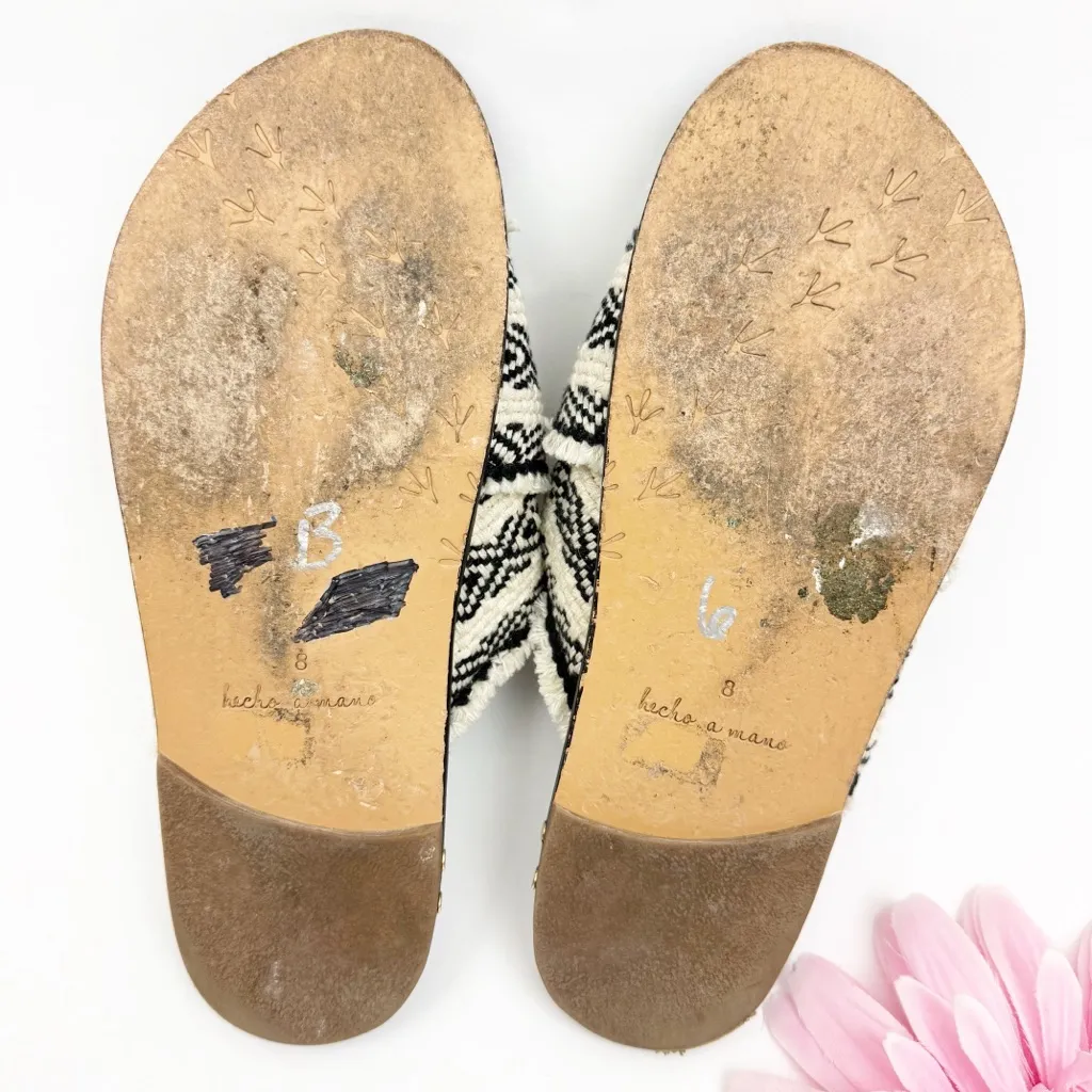 Beek Mamu Slide Sandals Woven Macrame Leather Black White Boho Bohemian Size 8 - Image 12