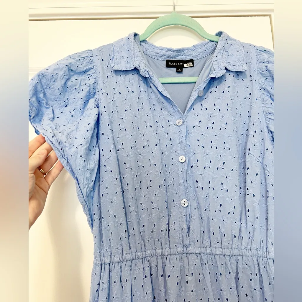 Slate & Willow Blue Eyelet Midi Dress - Image 6