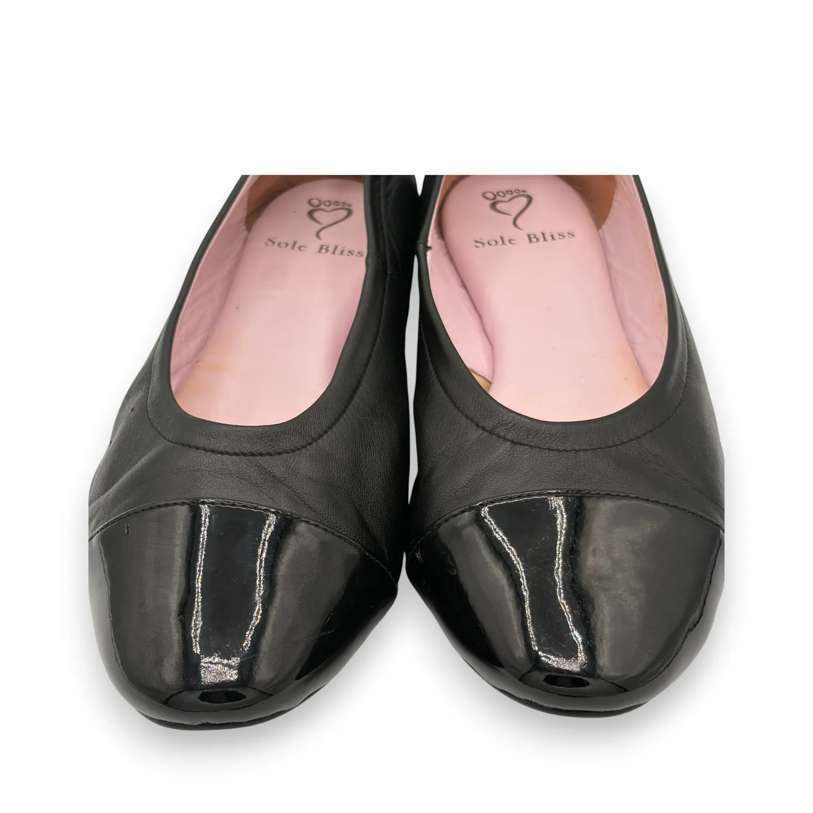 SOLE BLISS Luna Black Leather Cap Toe Ballet Flat Shoes Sz 39 Comfort Orthopedic - Image 3