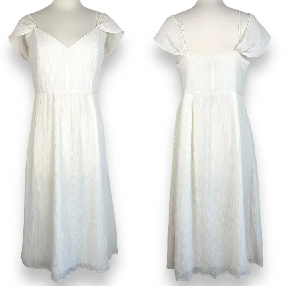 Express Ivory Pleated Chiffon Midi Dress Strappy Peasant Cottagecore Coquette - Image 8