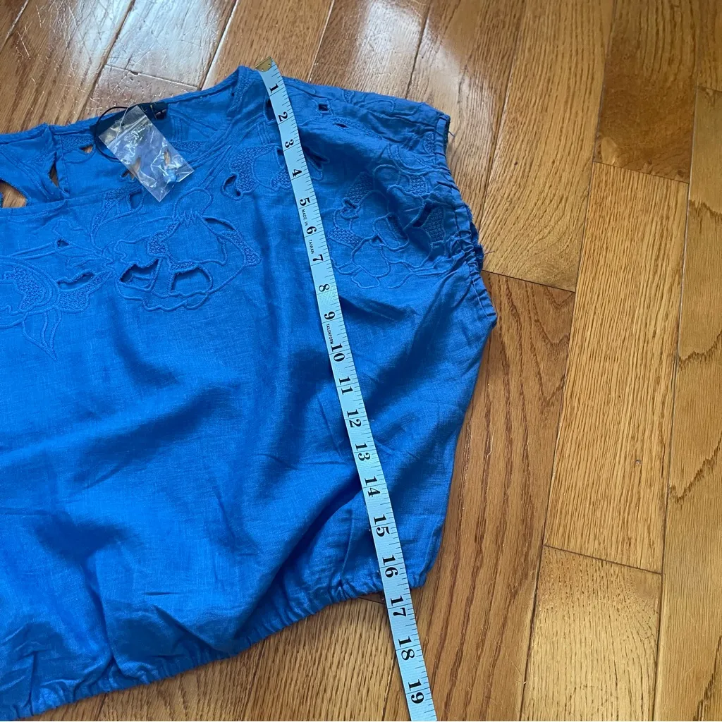 Rachel Roy Linen Blend Eyelet Laser Floral Cutout Top Blue - Image 9