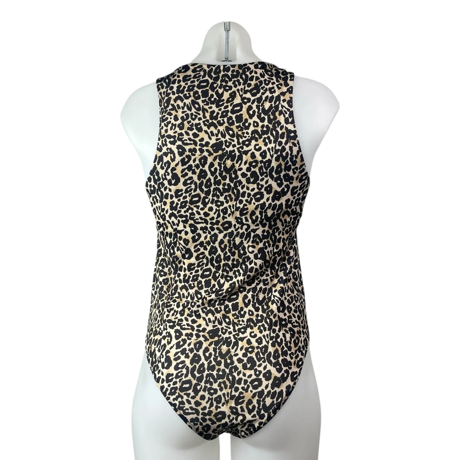 Zara Beige Black Leopard High Neck Animal Print Sleeveless Tank Bodysuit Top M - Image 2