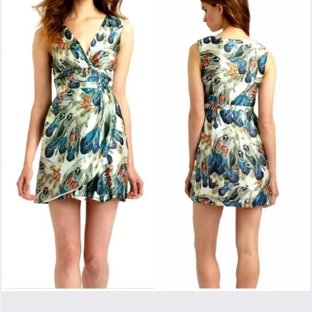 Leifsdotter Anthropologie silk peacock print dress size 2 Green - Image 2