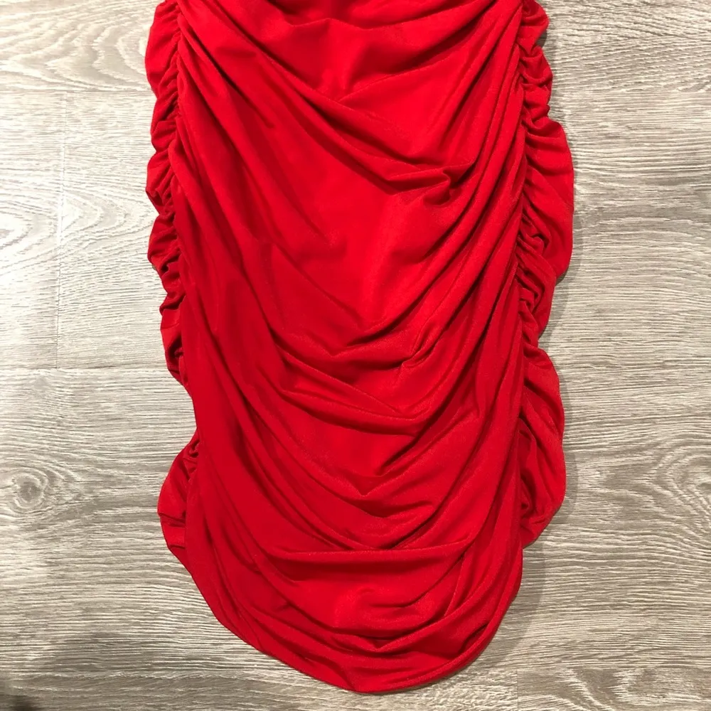Red Ruched Express Sexy Mini Dress Party Small - Image 3
