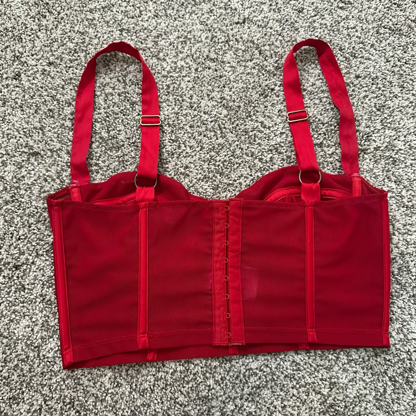 Oh Polly! red sheer mesh bustier bra top size 4 - Image 3