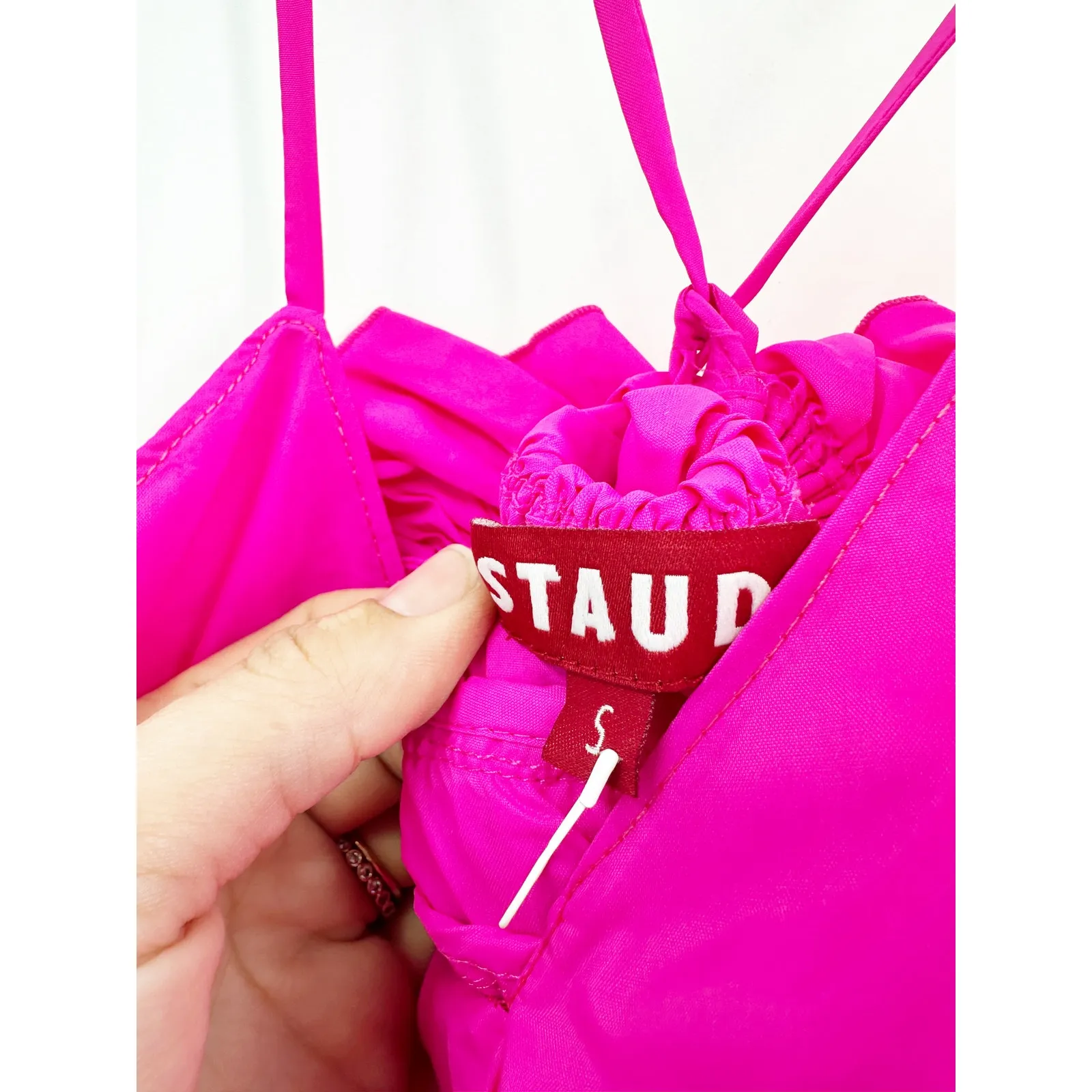 STAUD Rylie Tiered Ruffle Dress Hot Pink Tiered Size S - Image 6