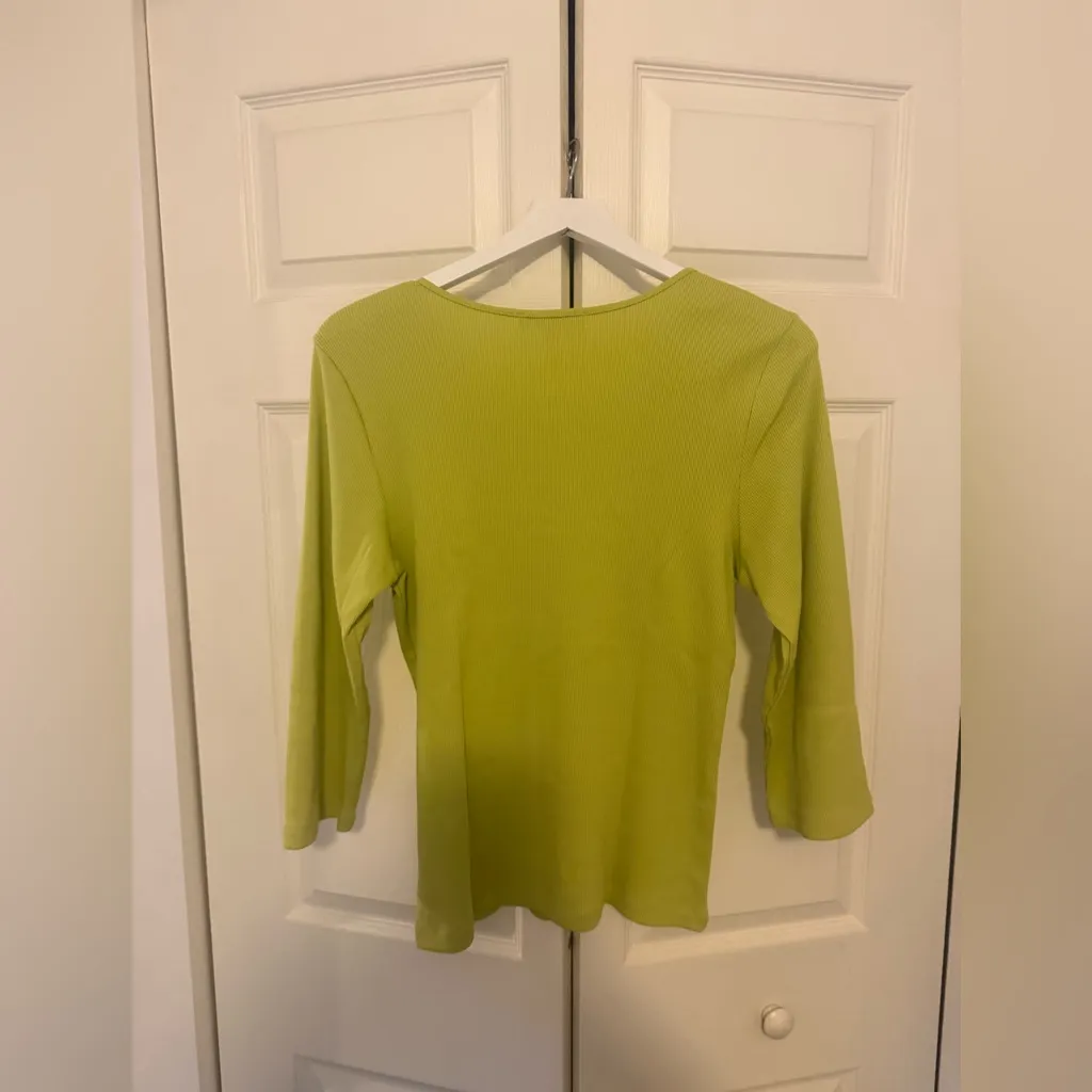 Sigrid Olsen Green Mother of Pearl Keyhole Long Sleeve T-Shirt 3/4 Sleeve Size L - Image 6