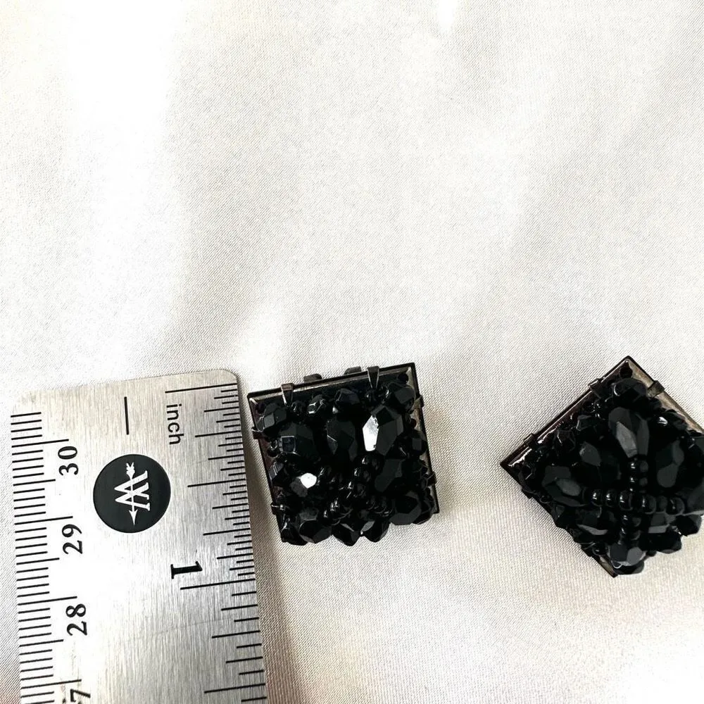 Liz Claiborne black square cluster beaded clip earrings - Image 7
