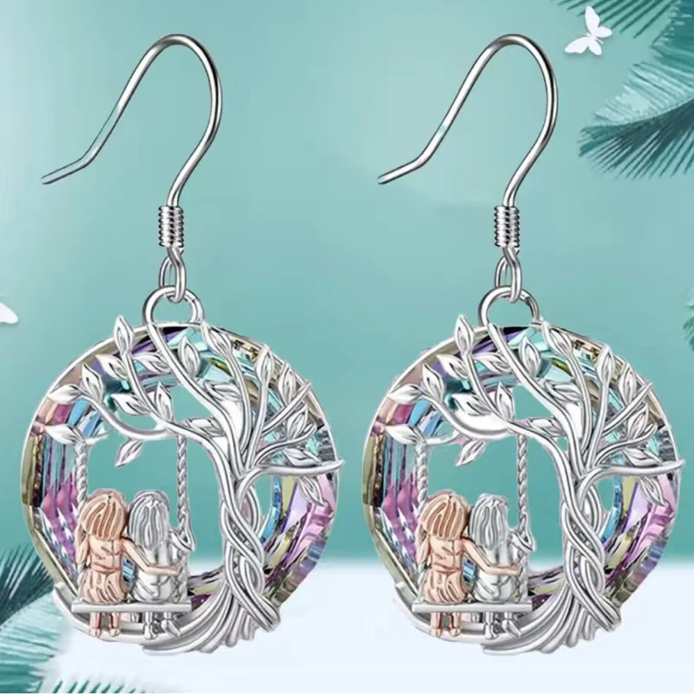 Tree of life sister partner dangle charm‎ earrings faux fashion jewelry Silver - Image 3