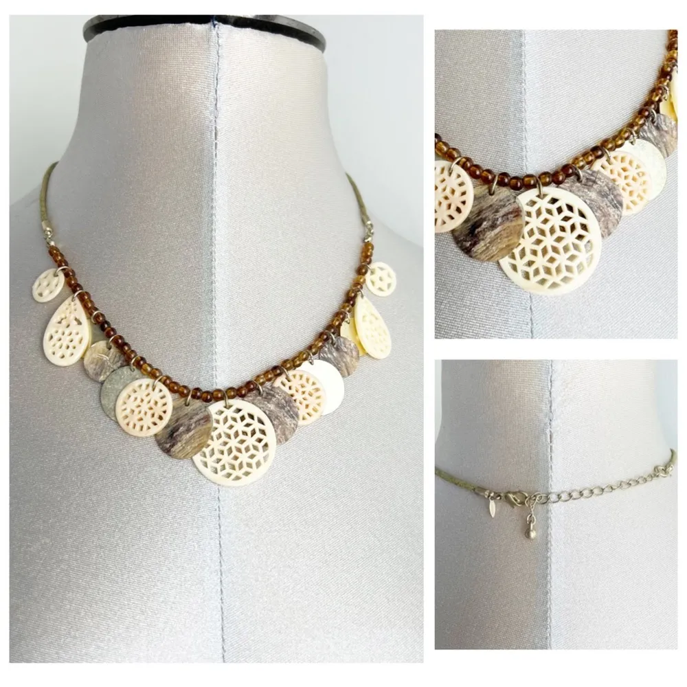 Vintage Beautiful Ethnic Necklace 90s Y2K style Handmade, earthy Tan - Image 2