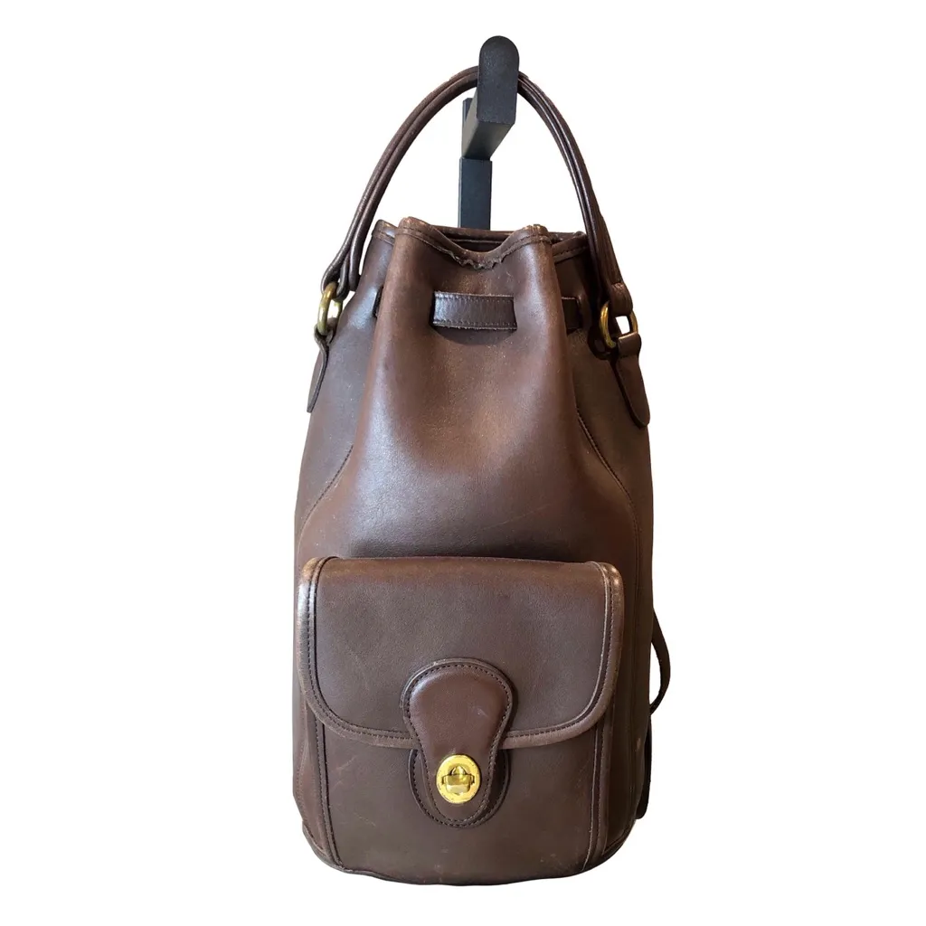 Vintage COACH Brown Glove Tanned Leather Large Sling Backpack Knapsack COA 9992 - Image 16