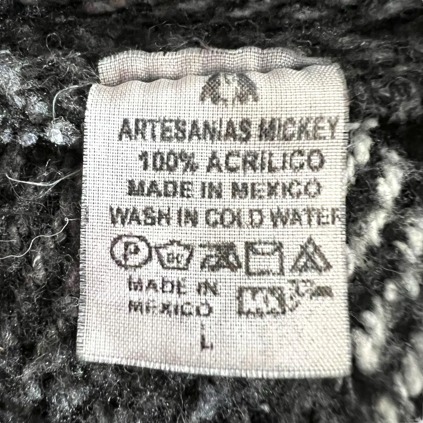 Vintage Artisanias Mickey Unisex Baja Hoodie Hooded Sweatshirt Woven Blue Black Size L - Image 6