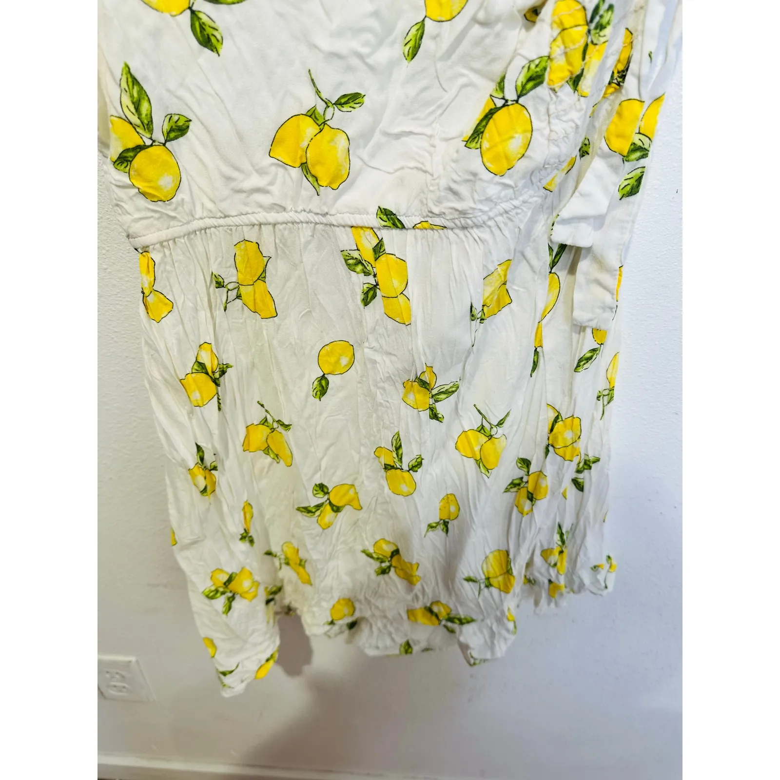 SLATE & WILLOW White Yellow Lemon Print Tie Straps Mini Dress Size Small - Image 8