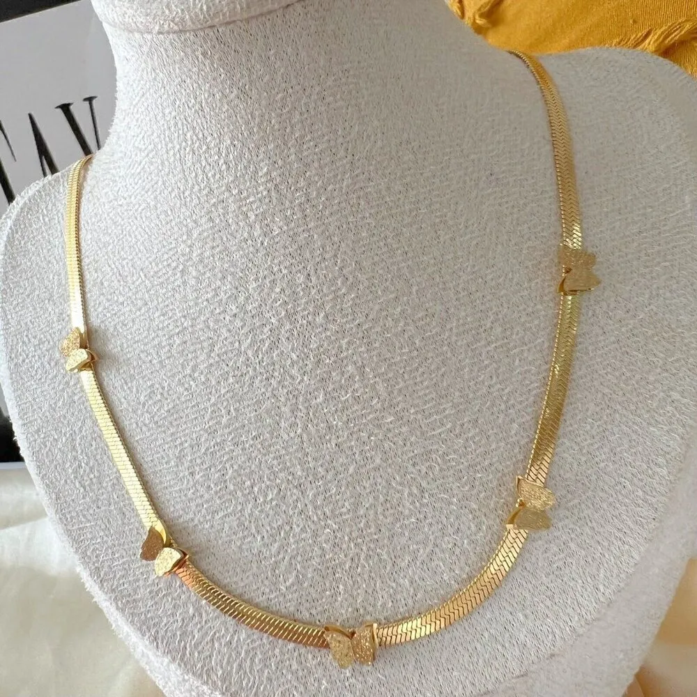 18K Gold Plated Herringbone Butterfly Necklace Stainless Steel womens jewelry - Image 8