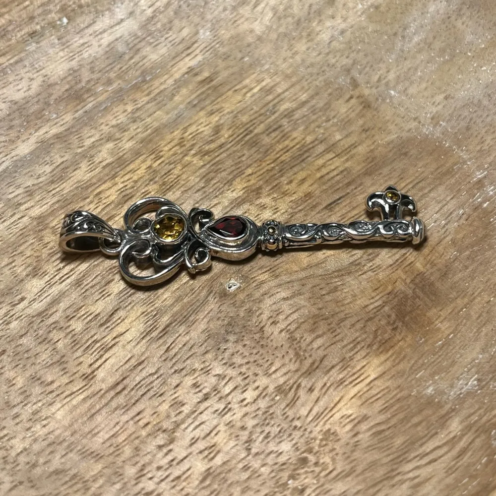 Vintage BJC Samuel Benham Garnet & Citrine Sterling Silver 18K Gold Key Pendant - Image 6