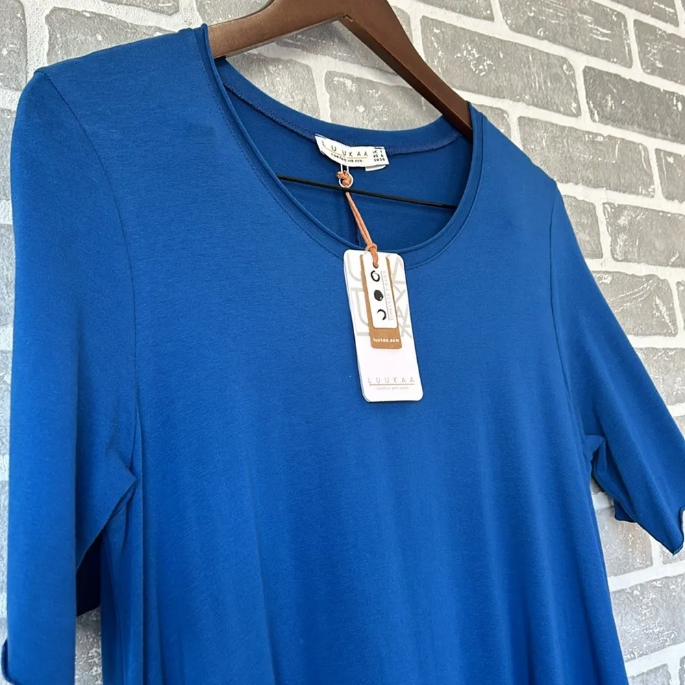 Luukaa Asymmetrical Turkish Royal Blue Short sleeve Dress • US Women’s size 8 - Image 7