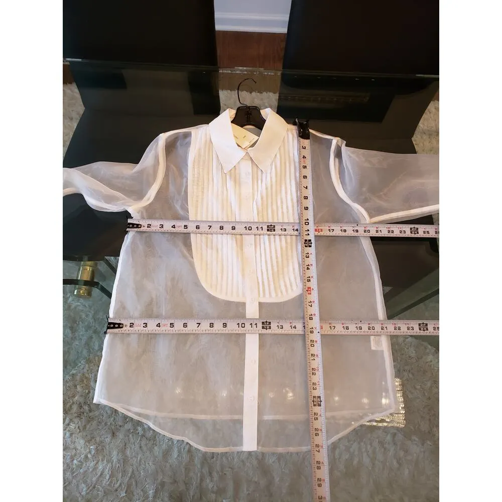 ICCON Button Down Shirt Women's Small White Lined Pleated Long Sleeve Collared - Image 8