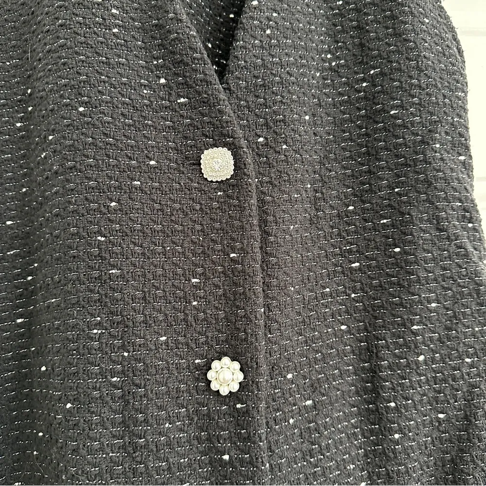 Zara Pinafore Ruffled Tweed Dress Black Jewel Buttons - Image 11