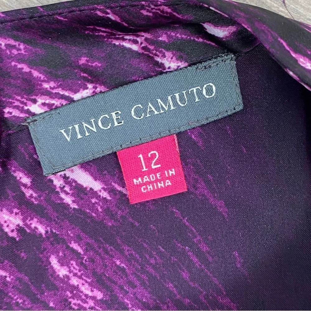 Vince Camuto Satin Printed Pleated  Mock Neck Sleeveless Blouse Purple 12‎ - Image 11