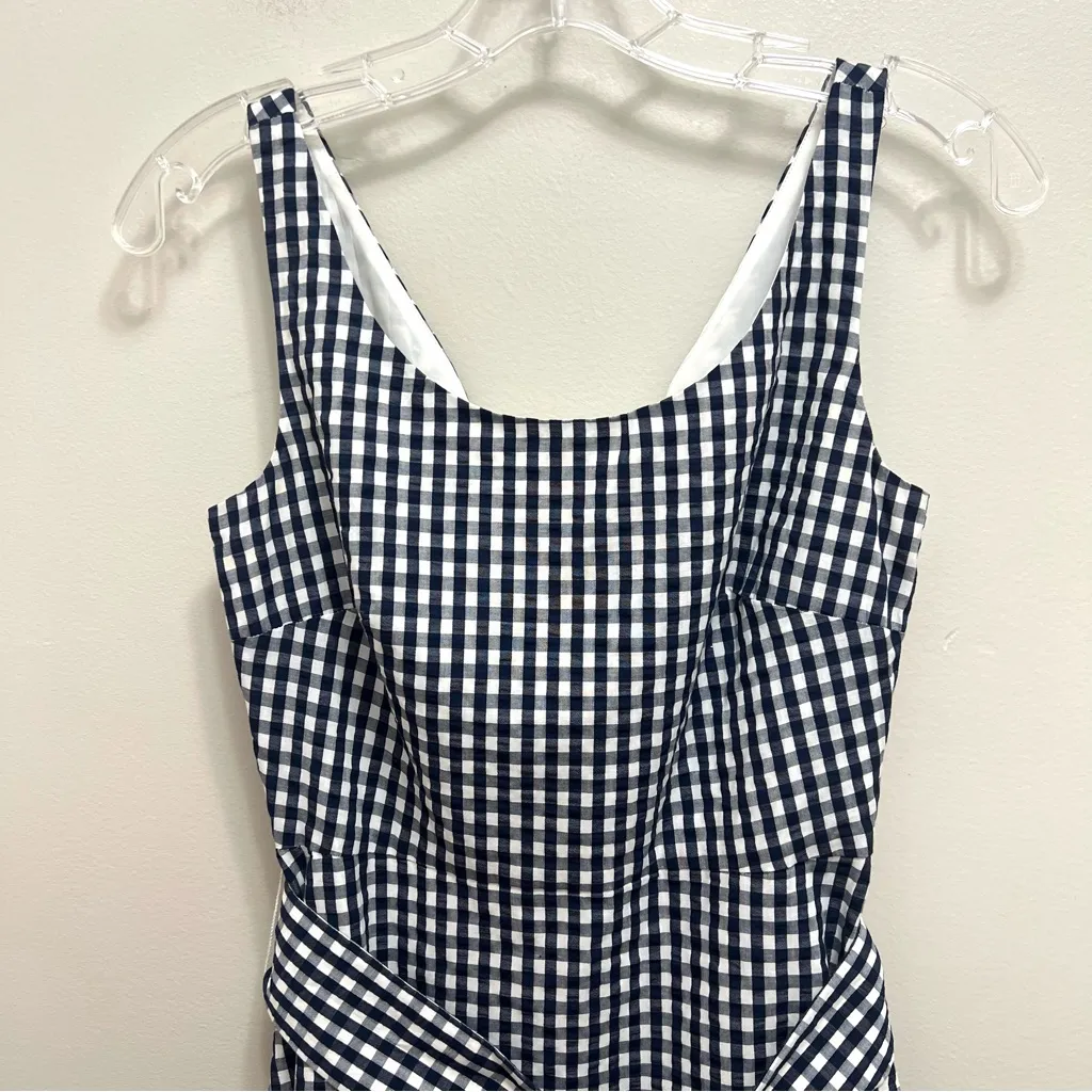 J. Crew Gingham Ruffle Hem Midi Dress Fit & Flare Sleeveless Blue - Image 5