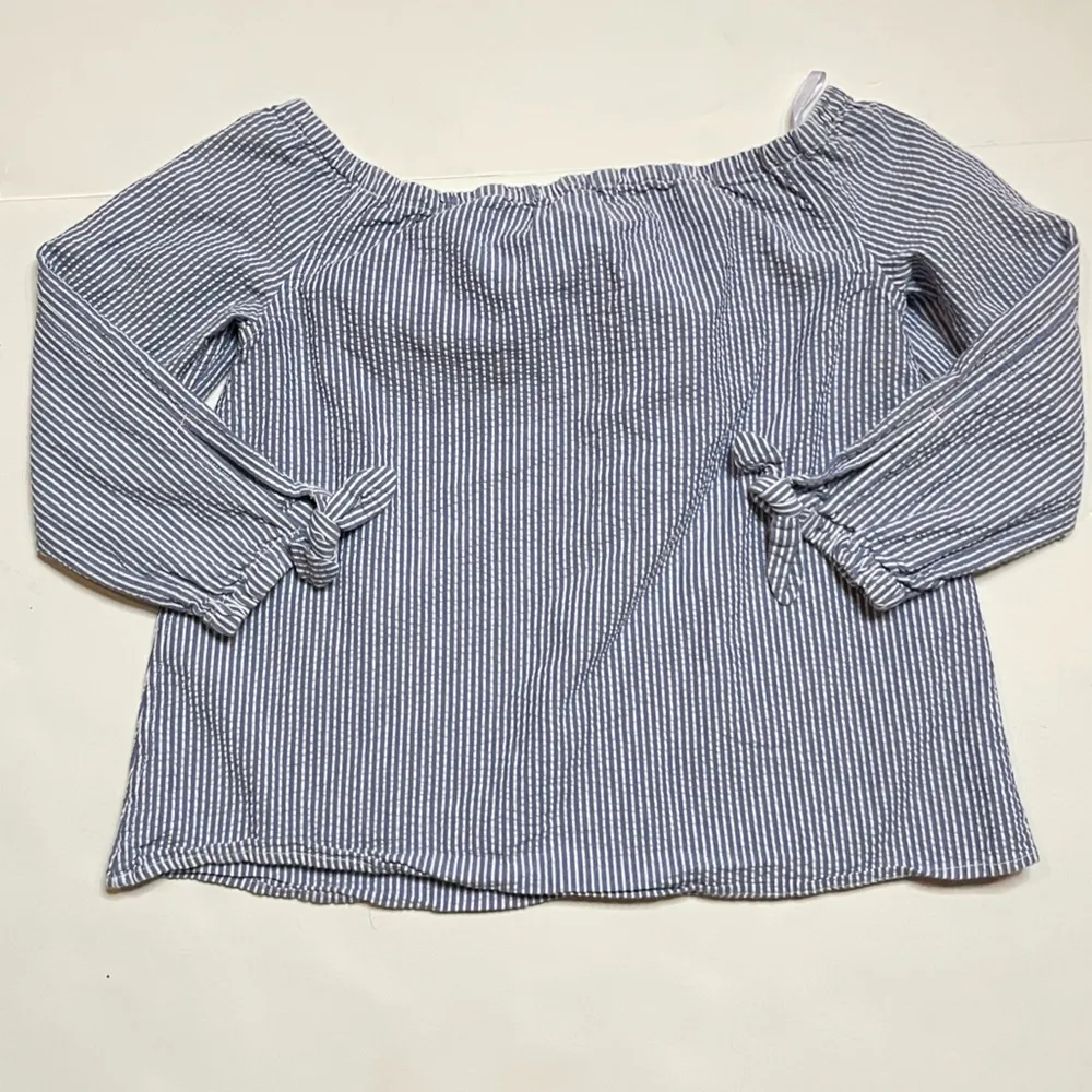 Vineyard Vines Women Off The Shoulder Top Seersucker Blue White Striped Sz 0 A13 - Image 15