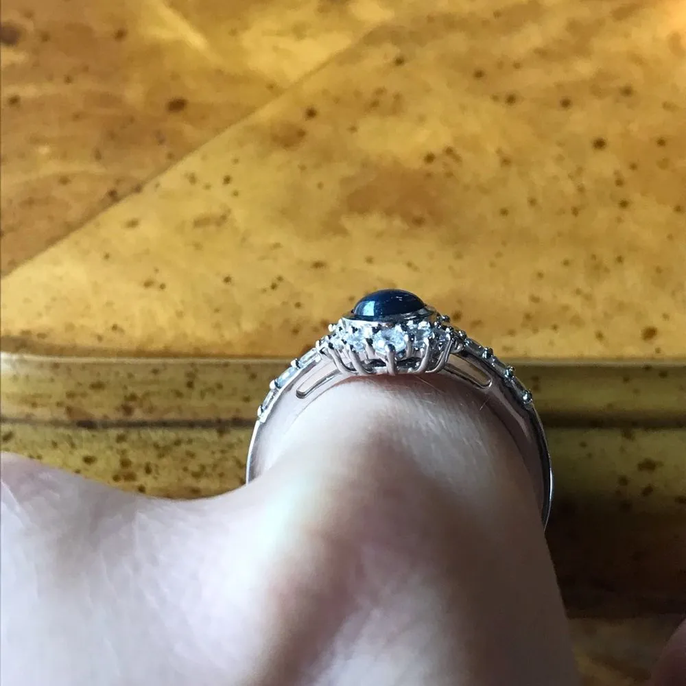 Natural Blue Star Sapphire Sterling Silver Ring Size 10 - Image 2